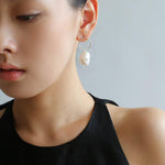 Metal Circle Baroque Pearl Drop Earrings - Gembea Jewelry