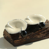 Gembea Jewelry Enamel Flower Pearl Black Agate Earrings