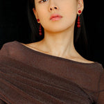 Graded Black and Red Agate Drop Earrings - Gembea Jewelry