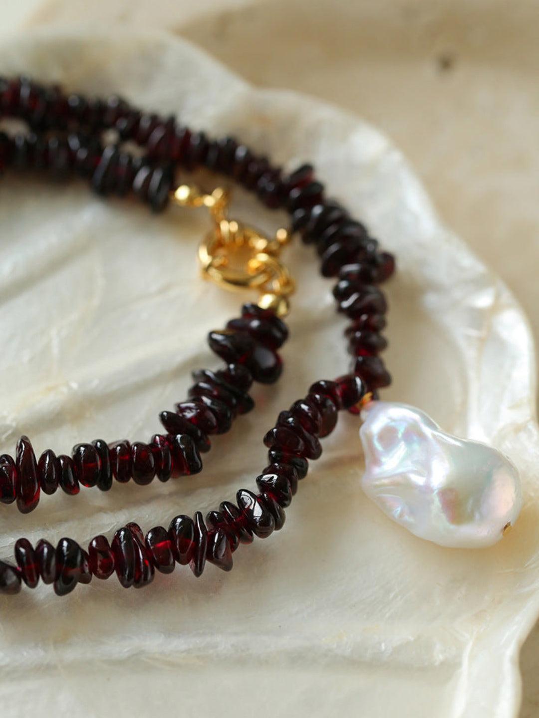 Irregular Garnet Baroque Drop Necklace - Gembea Jewelry