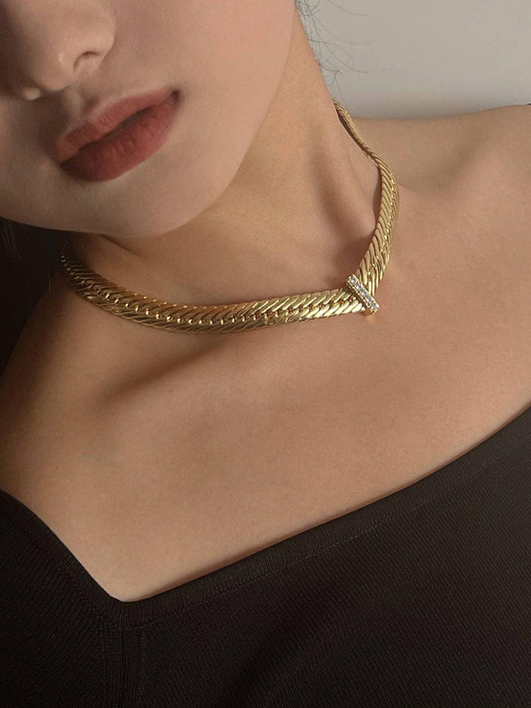 Wide Gold Snake Bone Chain Necklace - Gembea Jewelry