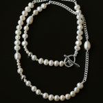 OT Buckle Long Chain Stitching Pearl Necklace - Gembea Jewelry