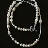 OT Buckle Long Chain Stitching Pearl Necklace - Gembea Jewelry