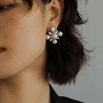 Snow Artificial Pearl Crystal Stud Earrings - Gembea Jewelry