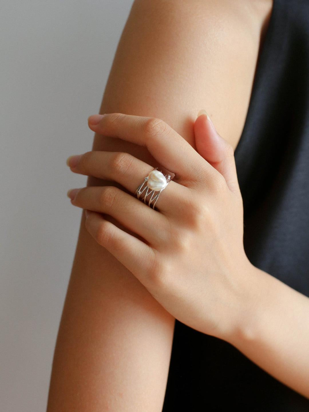Multilayer Sterling Silver Pearl Ring - Gembea Jewelry