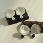 Gembea Jewelry Enamel Flower Pearl Black Agate Earrings