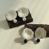 Gembea Jewelry Enamel Flower Pearl Black Agate Earrings