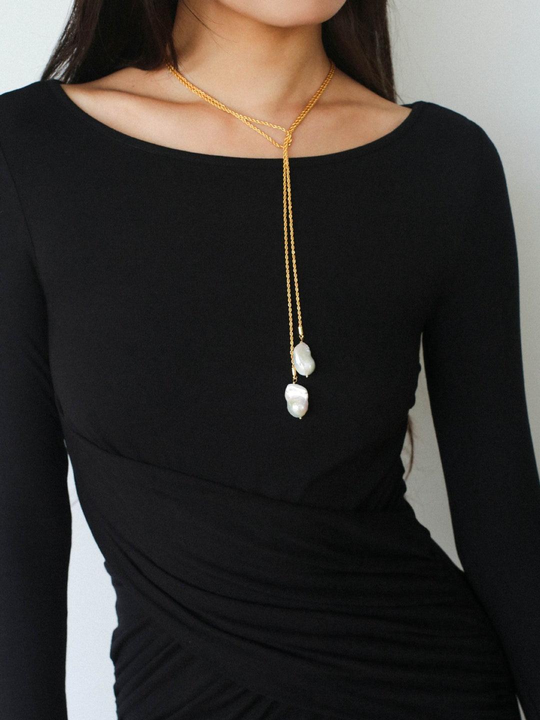 Twist Chain Baroque Pearl Necklace - Gembea Jewelry