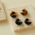 Black Agate Tiger Eye Stone Moon Bud Earrings - Gembea Jewelry