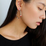 Red Agate Tiger Eye Stone Metal Hoop Earrings - Gembea Jewelry