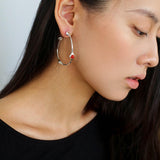 Red Agate Tiger Eye Stone Metal Hoop Earrings - Gembea Jewelry