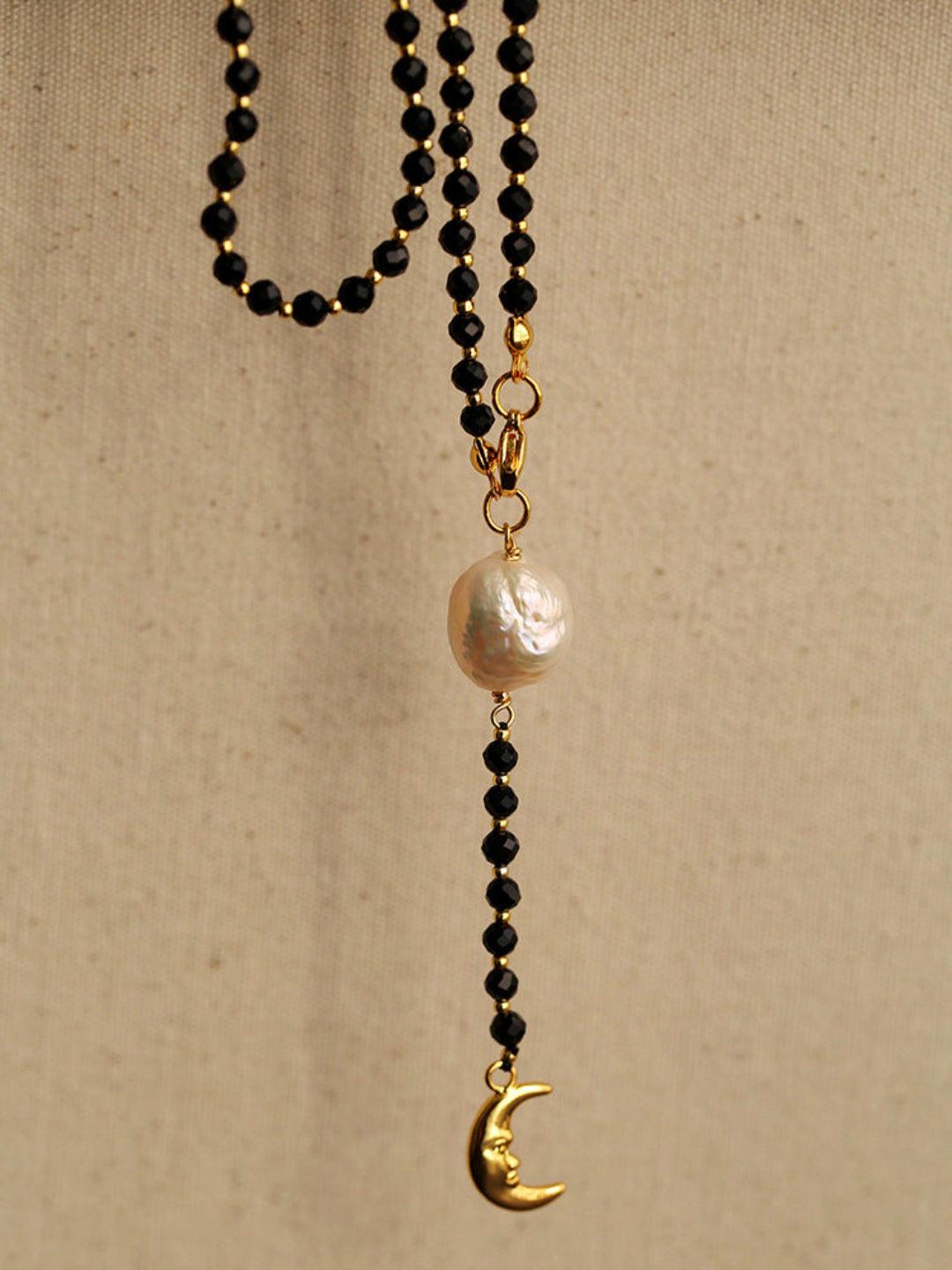 Long Black Agate Baroque Pearl Necklace - Gembea Jewelry