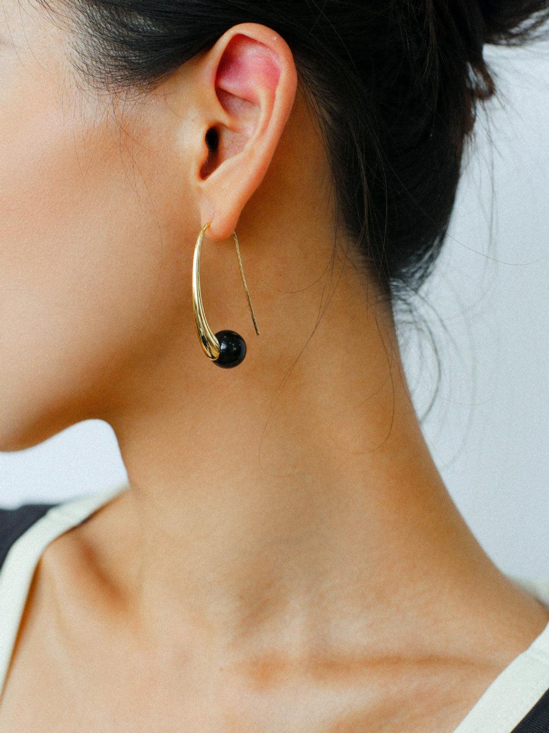 Hand-made Gray Red Black Agate Stone Ear Hooks Earrings - Gembea Jewelry