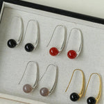 Hand-made Gray Red Black Agate Stone Ear Hooks Earrings - Gembea Jewelry