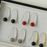 Hand-made Gray Red Black Agate Stone Ear Hooks Earrings - Gembea Jewelry