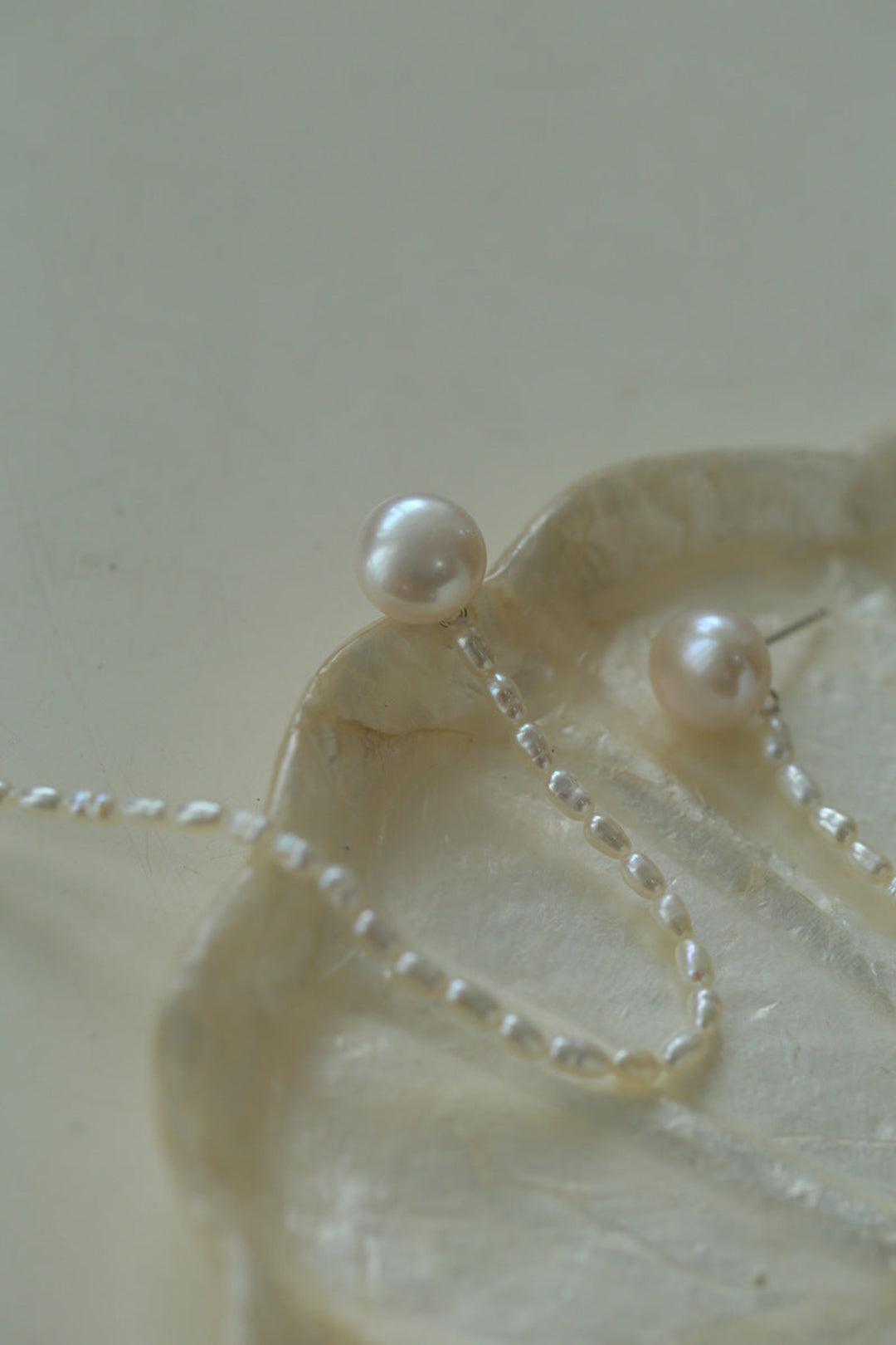 Long Rice Pearl Drop Earrings - Gembea Jewelry