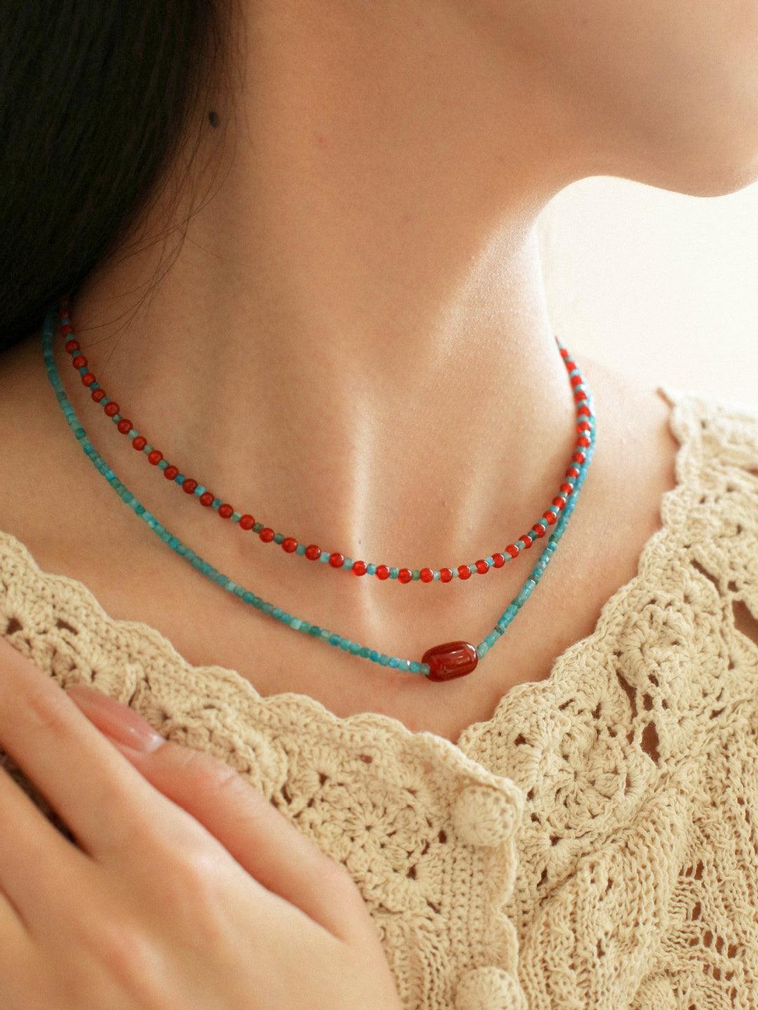 Blue Phosphorus Gray Agate Beaded Necklace - Gembea Jewelry