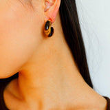 Black Agate Tiger Eye Stone Moon Bud Earrings - Gembea Jewelry
