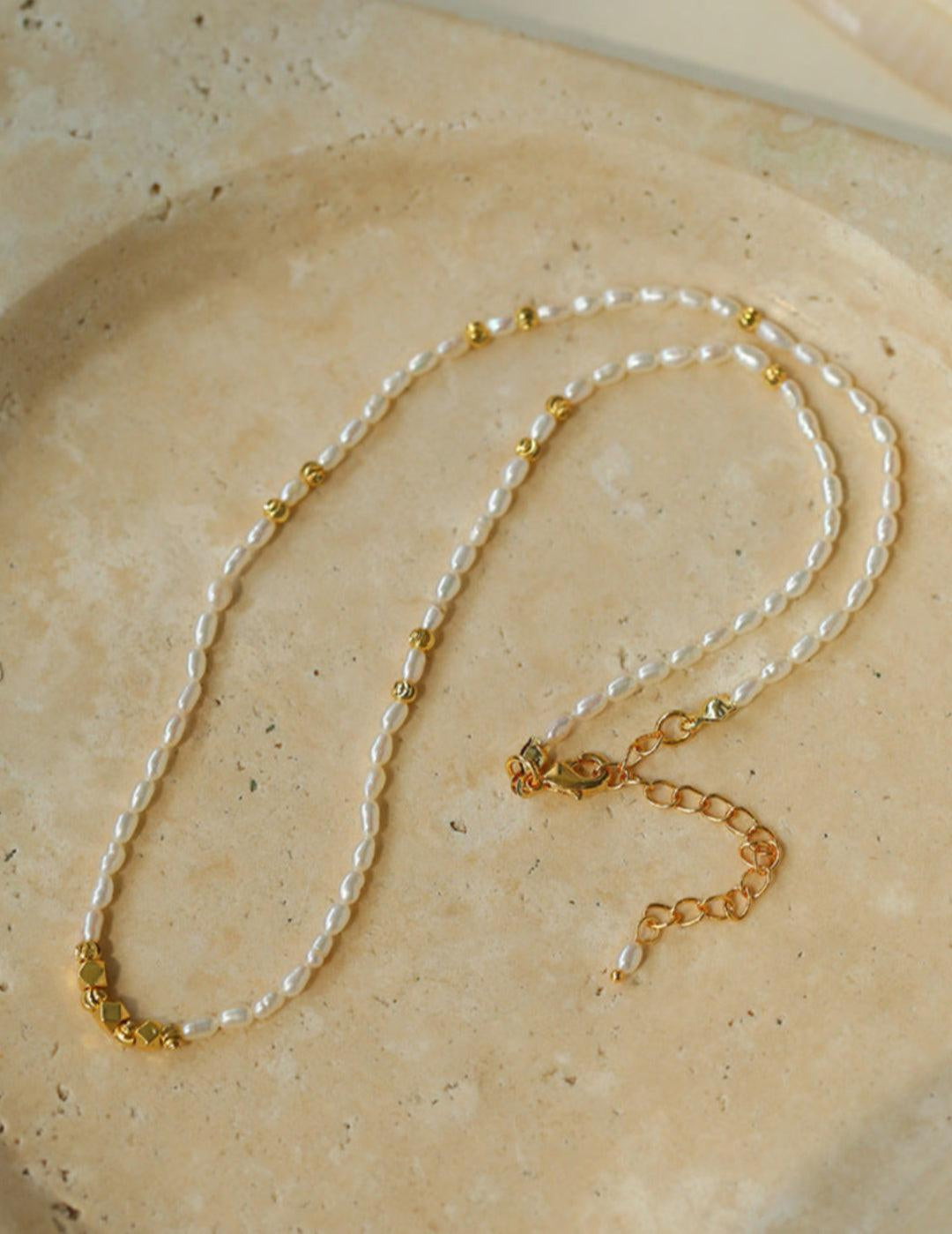 Small Golden Ball Rice Pearl Necklace - Gembea Jewelry
