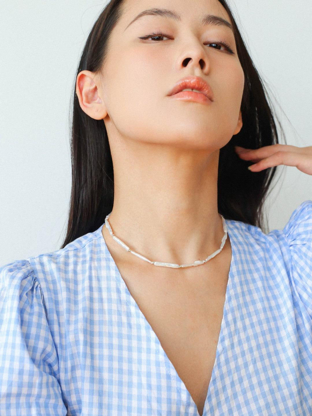 Spring Heartbeat Toothpick Pearl Necklace - Gembea Jewelry