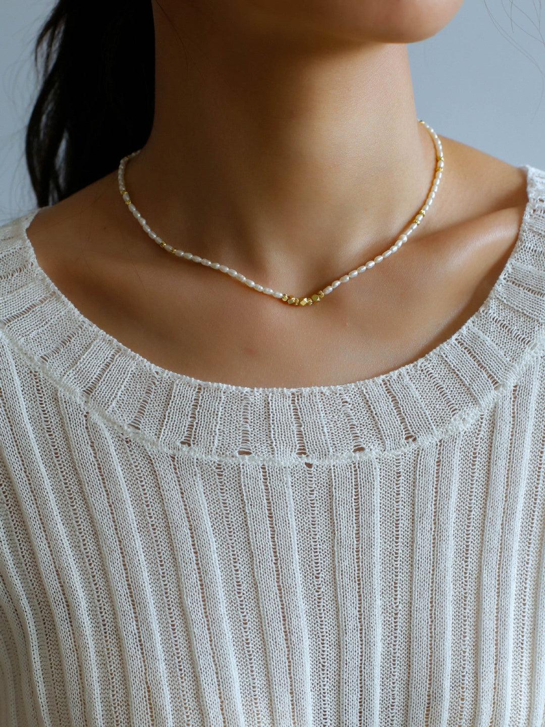 Small Golden Ball Rice Pearl Necklace - Gembea Jewelry