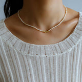 Small Golden Ball Rice Pearl Necklace - Gembea Jewelry