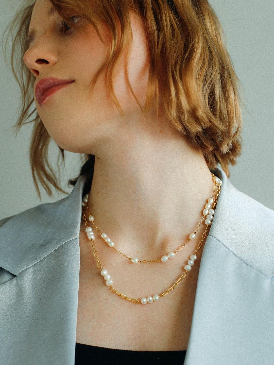 Overlay Natural Pearl Pendant Necklace - Gembea Jewelry