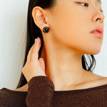White Crystal Black and Red Agate Stud Earrings - Gembea Jewelry