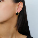 Oval Tiger Eye Stone Black Agate Earrings - Gembea Jewelry