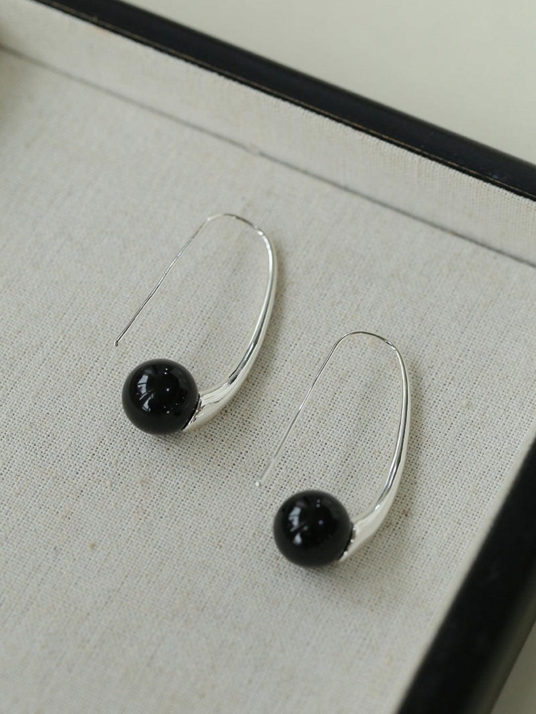 Hand-made Gray Red Black Agate Stone Ear Hooks Earrings - Gembea Jewelry