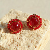 White Crystal Black and Red Agate Stud Earrings - Gembea Jewelry