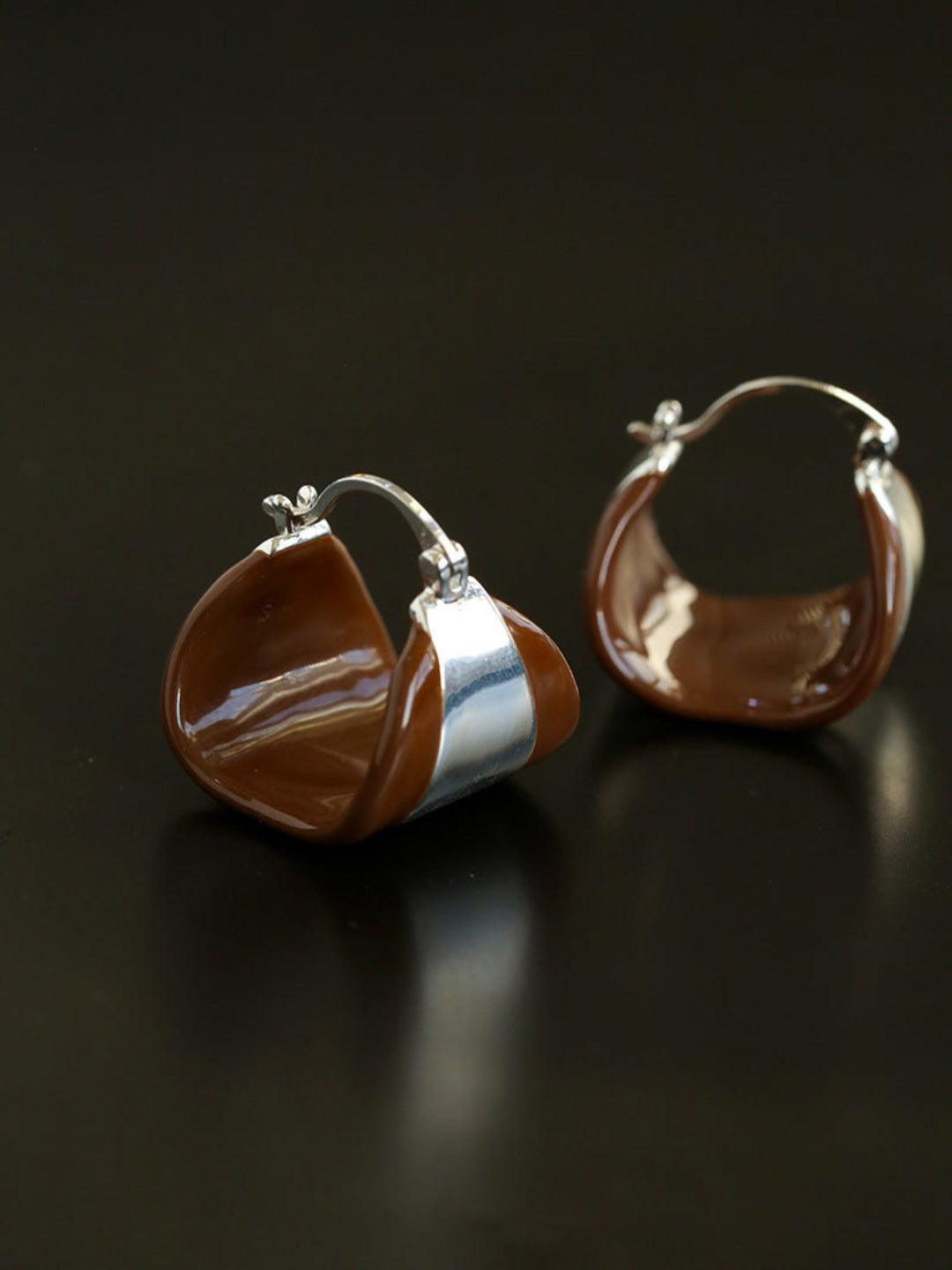 Simple Enamel Glaze Curved Hoop Earrings - Gembea Jewelry
