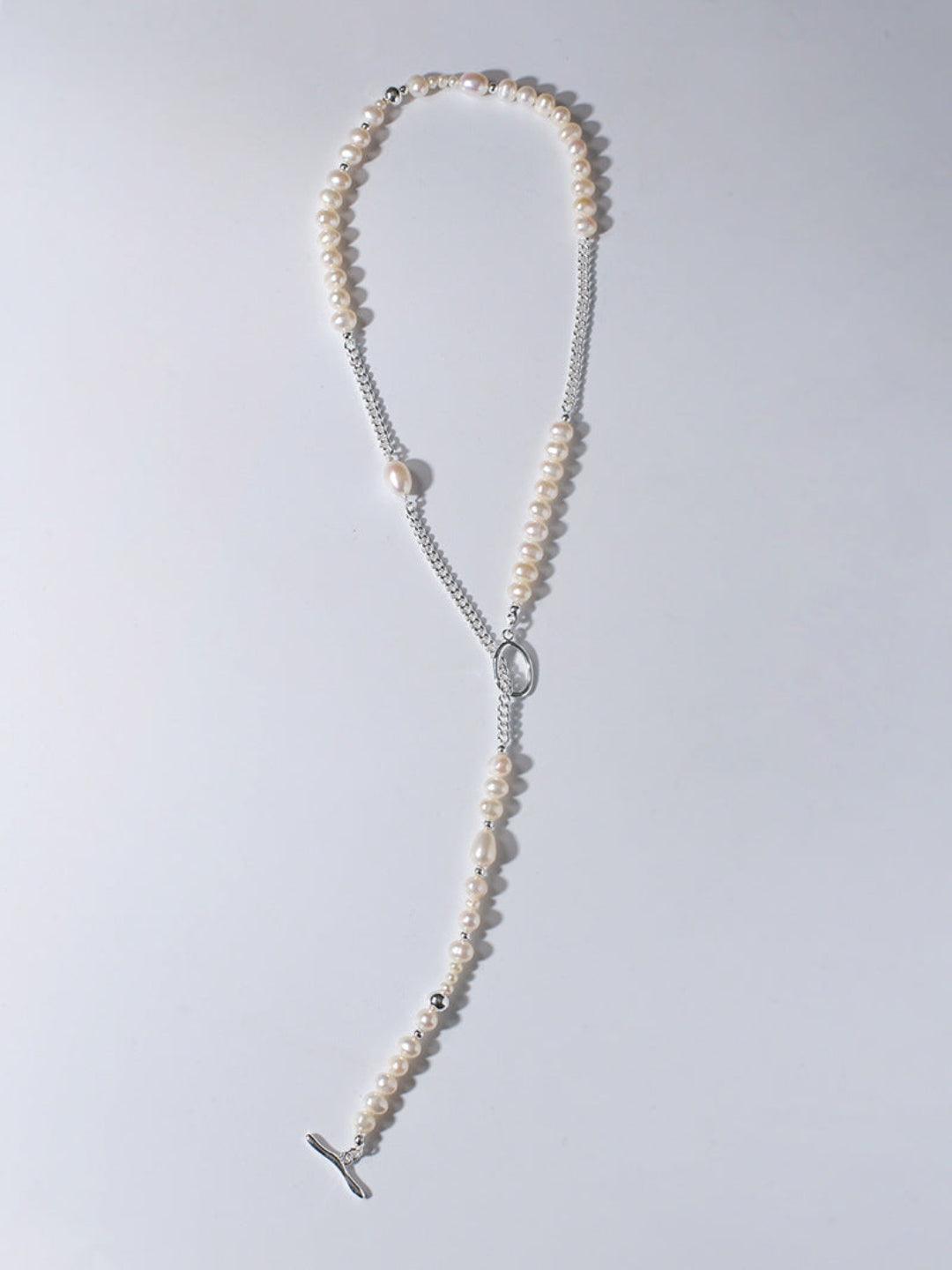 OT Buckle Long Chain Stitching Pearl Necklace - Gembea Jewelry