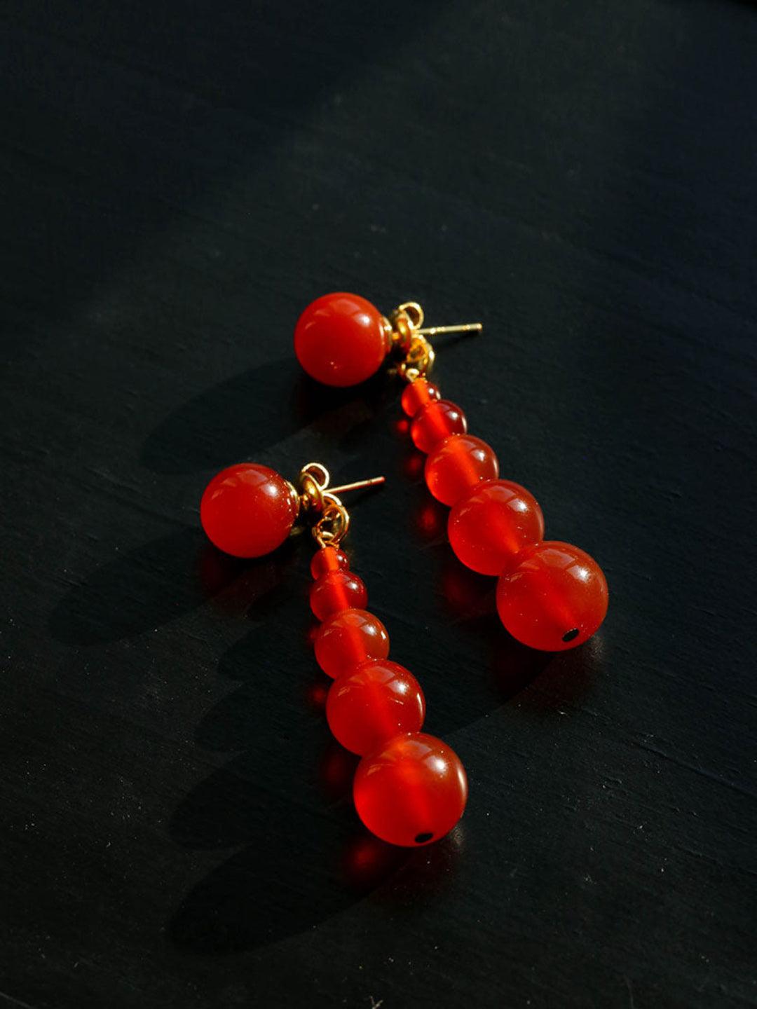 Graded Black and Red Agate Drop Earrings - Gembea Jewelry