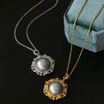 Hollow Seawater Mabe Pearl Pendant Necklace - Gembea Jewelry