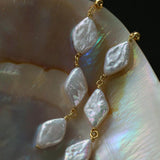 Diamond Baroque Pearl Long Earrings - Gembea Jewelry