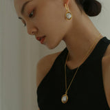 Oval Pendant Baroque Shaped Pearl Earrings - Gembea Jewelry