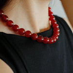 Vintage Red Agate Round Bead Necklace - Gembea Jewelry