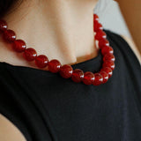 Vintage Red Agate Round Bead Necklace - Gembea Jewelry