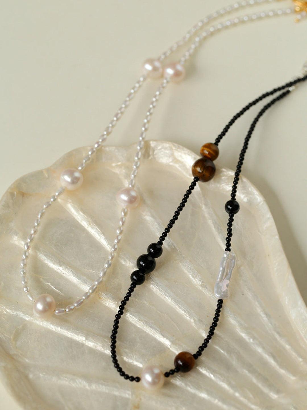 Sea's Embrace Series Pearl Black Agate Necklace - Gembea Jewelry