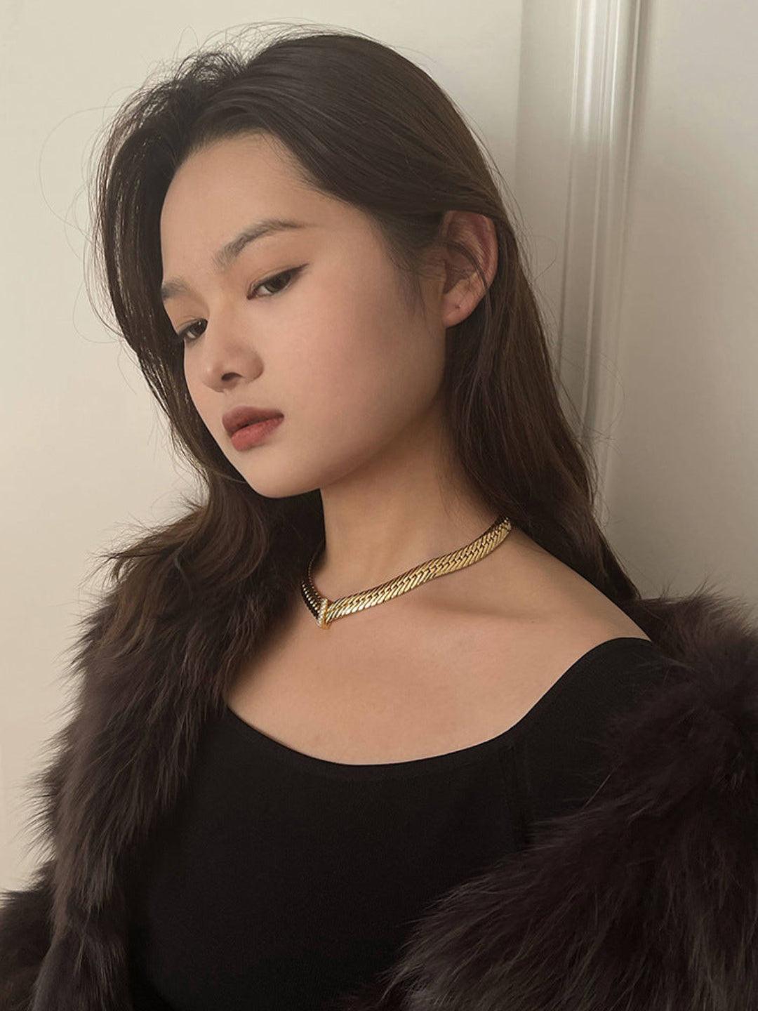 Wide Gold Snake Bone Chain Necklace - Gembea Jewelry