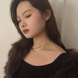 Wide Gold Snake Bone Chain Necklace - Gembea Jewelry