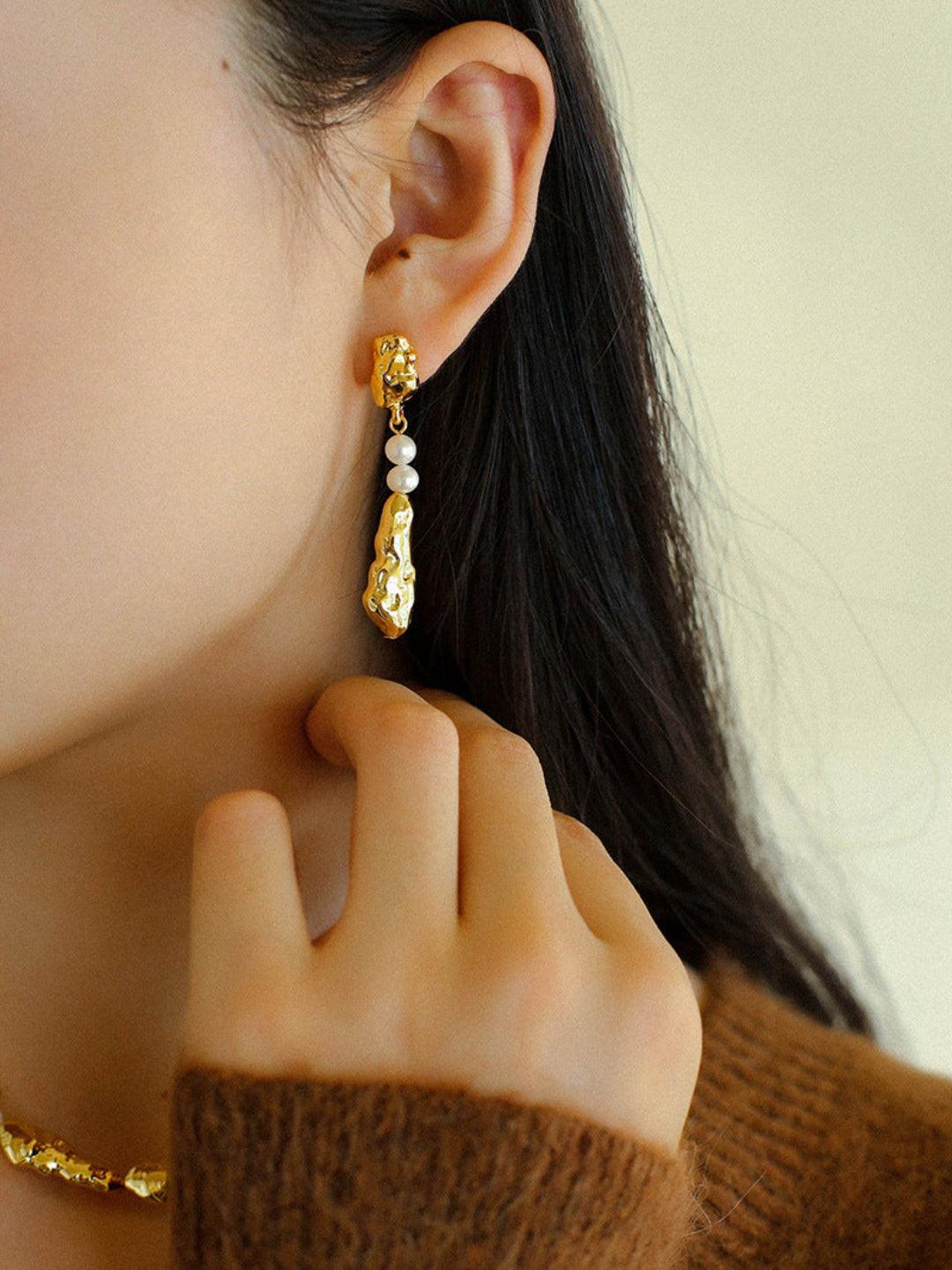 Geometric Irregular Metal Pearl Earrings - Gembea Jewelry