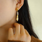 Geometric Irregular Metal Pearl Earrings - Gembea Jewelry