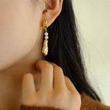 Geometric Irregular Metal Pearl Earrings - Gembea Jewelry