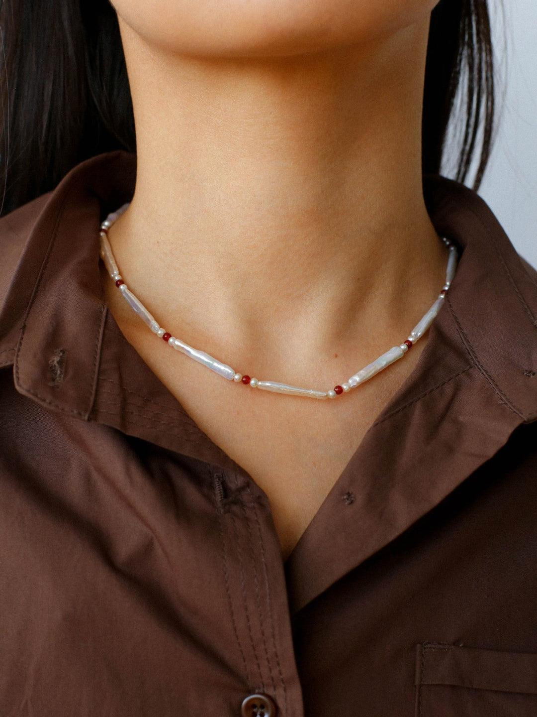 Spring Heartbeat Toothpick Pearl Necklace - Gembea Jewelry