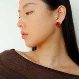 White Crystal Black and Red Agate Stud Earrings - Gembea Jewelry