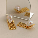 Wide Version Watch Chain Baroque Pearl Earrings - Gembea Jewelry