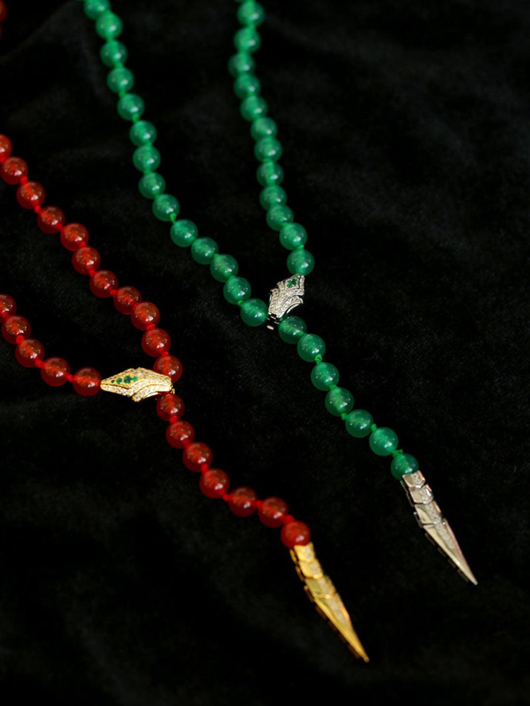 Red and Green Agate Snake Necklace - Gembea Jewelry