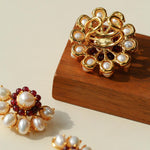 Natural Freshwater Pearl Garnet Stone Open Ring - Gembea Jewelry